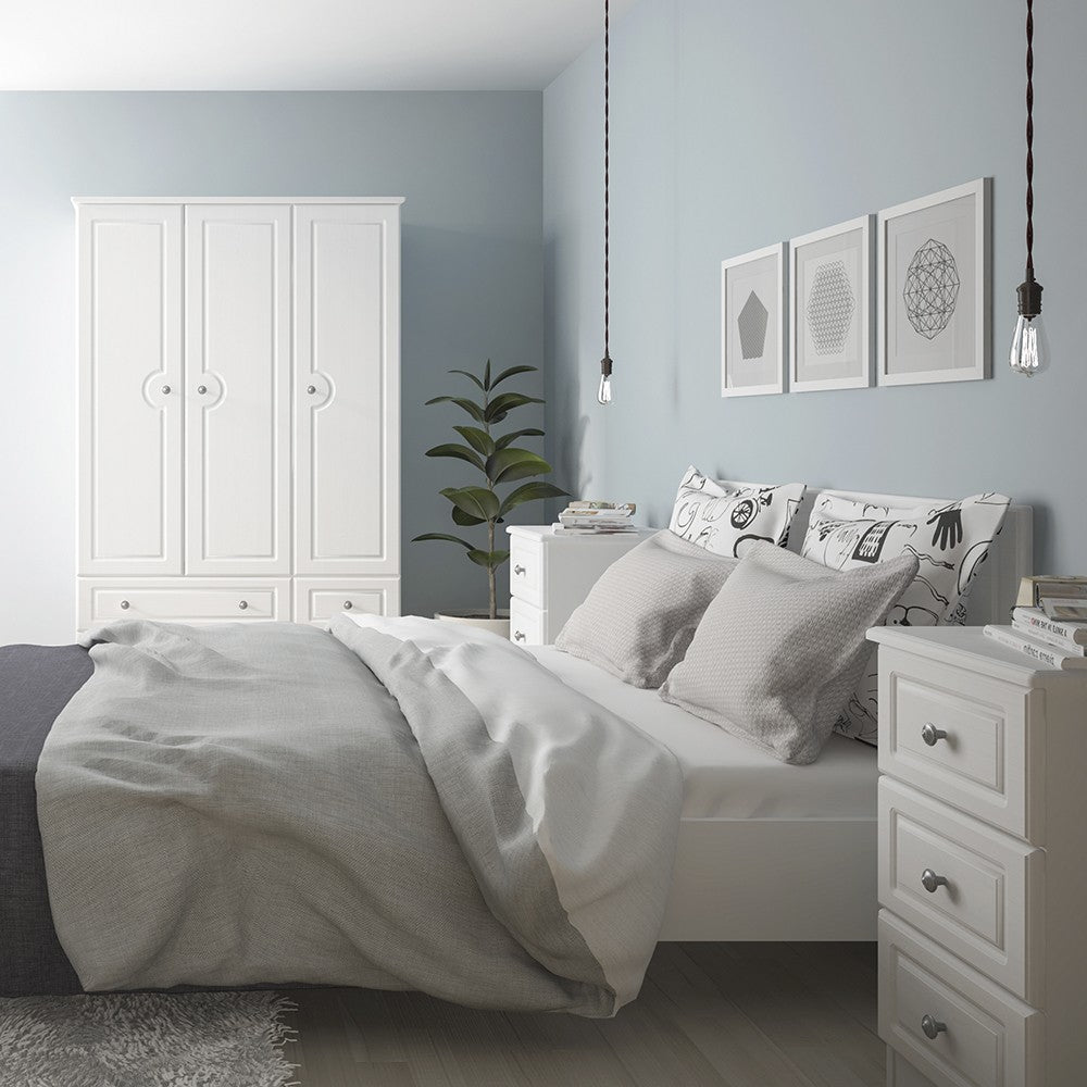 Hampshire 3 drawer bedside in white textured MDF and white melamine