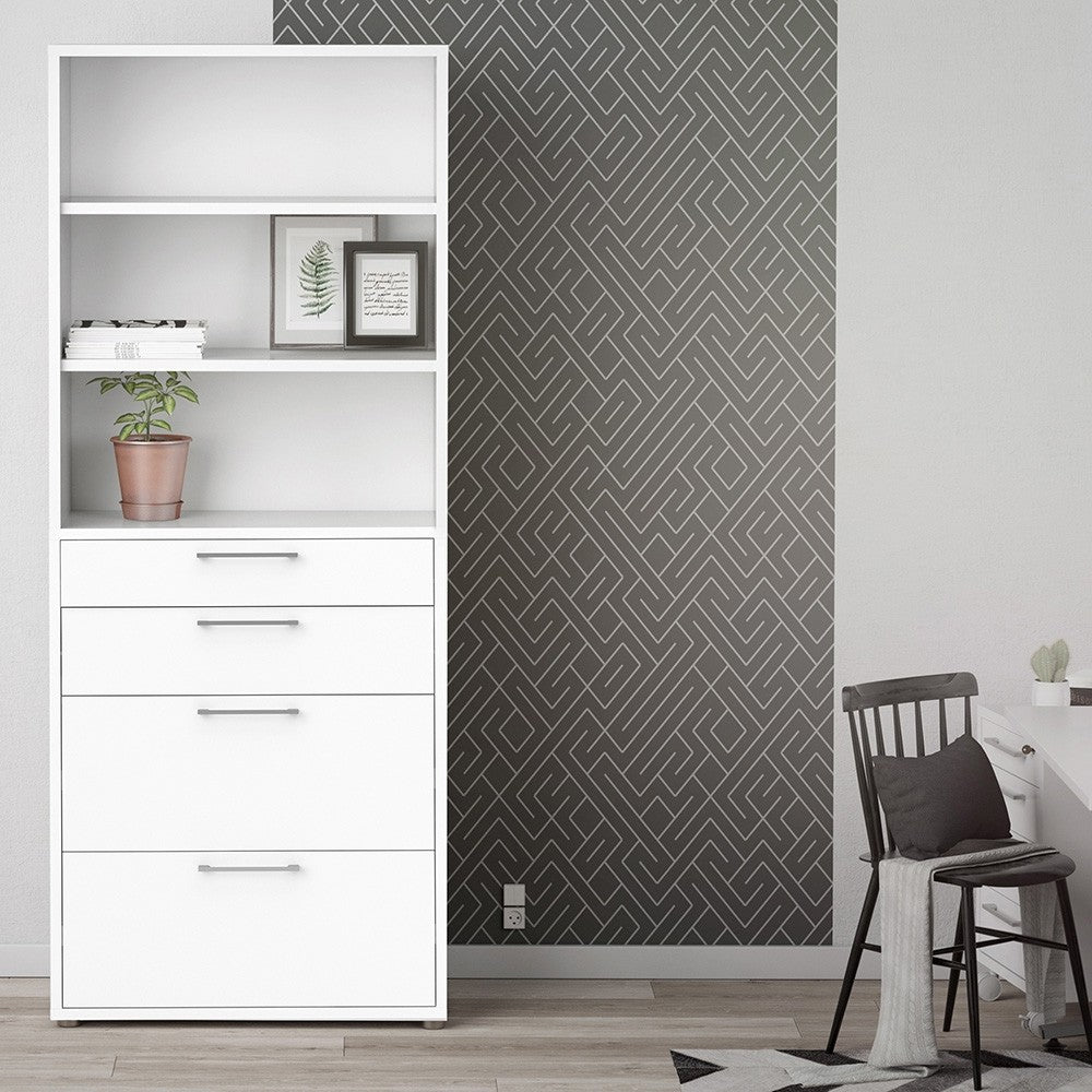Prima Bookcase 5 Shelves with 2 Drawers + 2 File Drawers in White