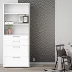 Prima Bookcase 5 Shelves with 2 Drawers + 2 File Drawers in White
