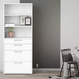 Prima Bookcase 5 Shelves with 2 Drawers + 2 File Drawers in White