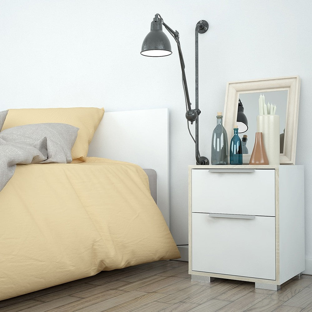 Line Bedside 2 Drawers in White and Oak