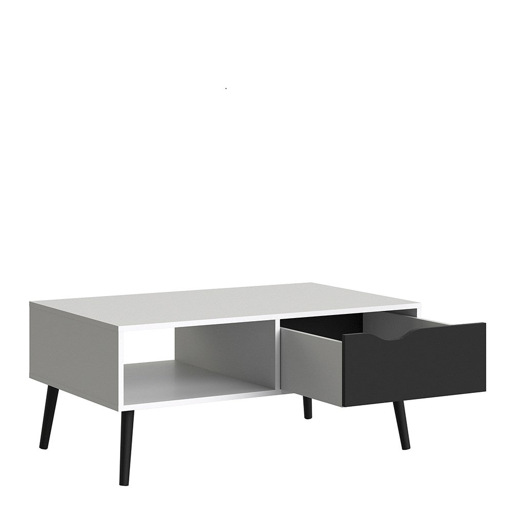 Oslo Coffee Table 1 Drawer 1 Shelf in White and Black Matt FSC Mix 70 % NC-COC-060652