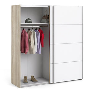 Verona Sliding Wardrobe 180cm in Oak with White Doors with 2 Shelves