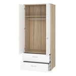 Homeline Wardrobe - 2 Doors 2 Drawers in Oak with White High Gloss