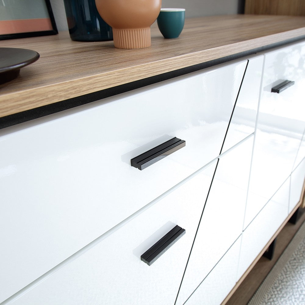 Brolo 3 door 1 drawer wide sideboard With the walnut and dark panel finish  Brolo 3 door 1 drawer wide sideboard With the walnut and dark panel finish