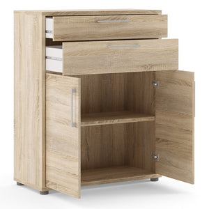 Prima Bookcase 2 Shelves with 2 Drawers and 2 Doors in Oak