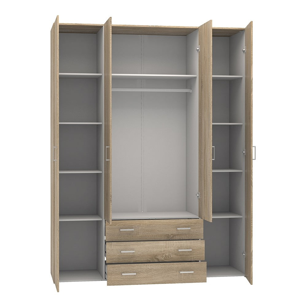 Space Wardrobe - 4 Doors 3 Drawers in Oak 2000