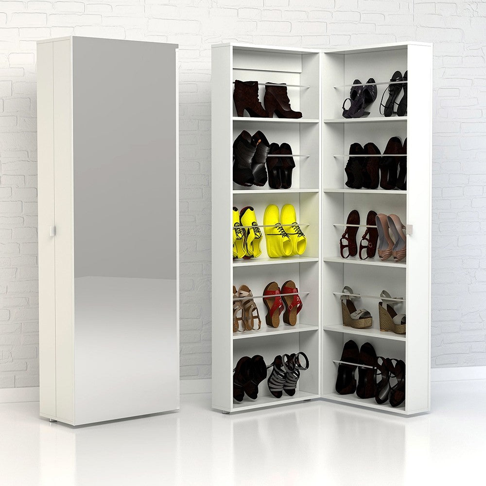 Shoes Shoe Cabinet 1 Door w/ Mirror in White