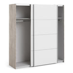 *Verona Sliding Wardrobe 180cm in Truffle Oak with White Doors with 2 Shelves