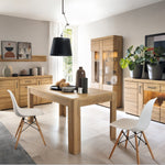 Dining set package Cortina Extending dining table in Grandson Oak + 6 Milan High Back Chair Black.