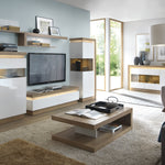 Lyon 2 door 3 drawer sideboard in Riviera Oak/White High Gloss