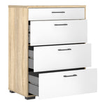 Homeline Chest of 4 Drawers in Oak with White High Gloss