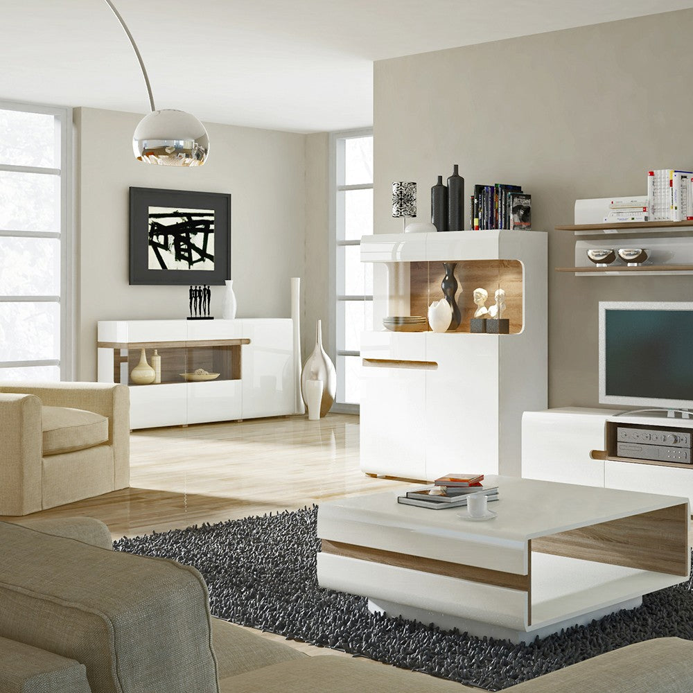 Chelsea Living Designer Coffee Table in white with an Truffle Oak Trim