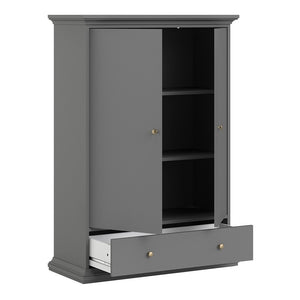 Paris Wardrobe with 2 Doors 1 Drawer 2 Shelves in Matt Grey