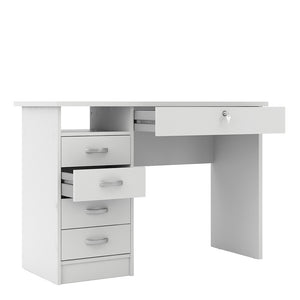 Function Plus Desk 5 Drawers in White