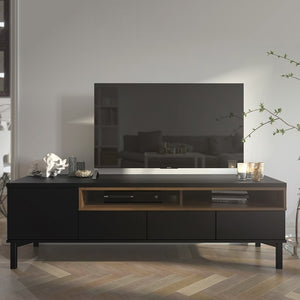 Roomers TV Unit 3 Drawers 1 Door in Black and Walnut