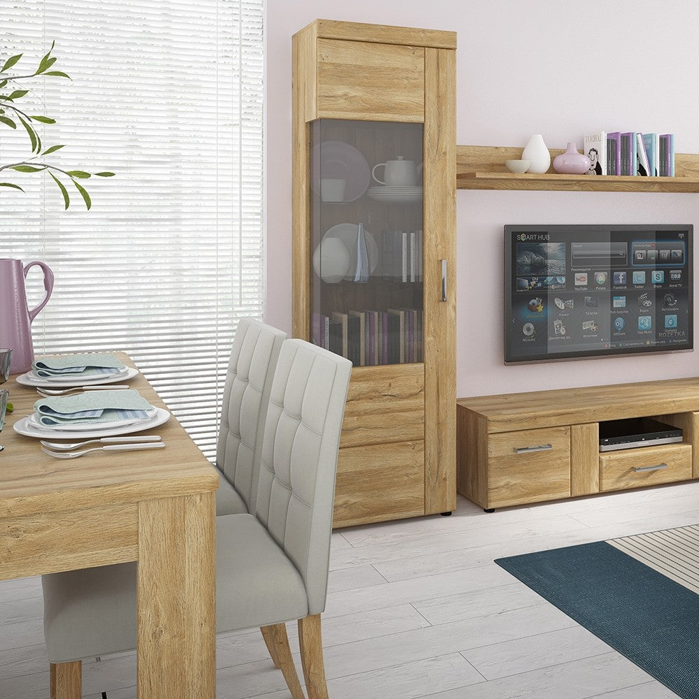 Dining set package Cortina Extending dining table in Grandson Oak + 4 Milan High Back Chair Grey.