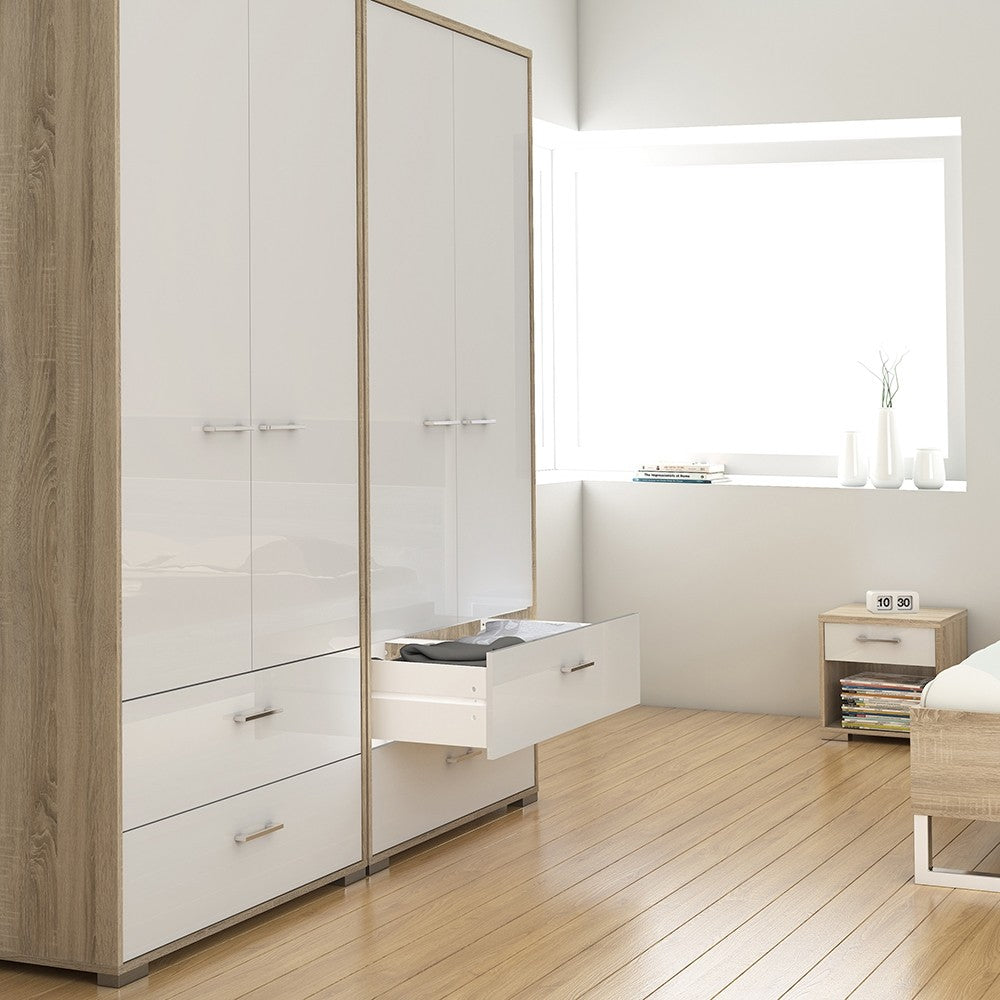 Homeline Wardrobe - 2 Doors 2 Drawers in Oak with White High Gloss