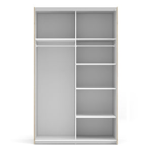 Verona Sliding Wardrobe 120cm in Oak with White Doors with 5 Shelves