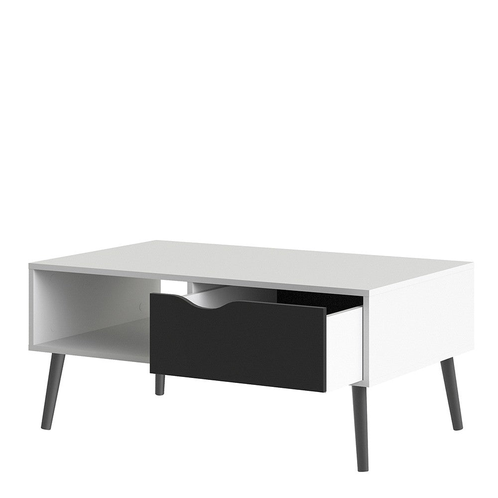 Oslo Coffee Table 1 Drawer 1 Shelf in White and Black Matt FSC Mix 70 % NC-COC-060652