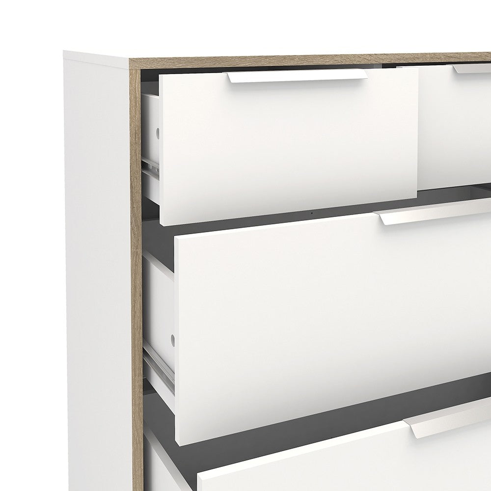 Line Chest of 5 Drawers (2+3) in White and Oak