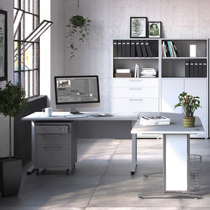 Prima Desk 120 cm in White with Silver grey steel legs