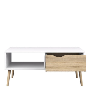 Oslo Coffee Table 1 Drawer 1 Shelf in White and Oak FSC Mix 70 % NC-COC-060652