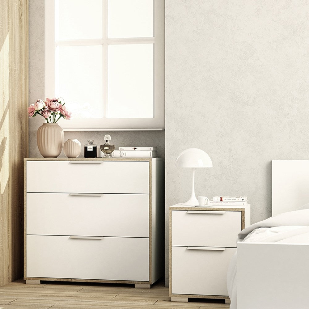 Line Bedside 2 Drawers in White and Oak