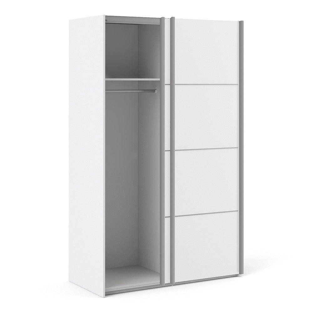 Verona Sliding Wardrobe 120cm in White with White Doors with 2 Shelves