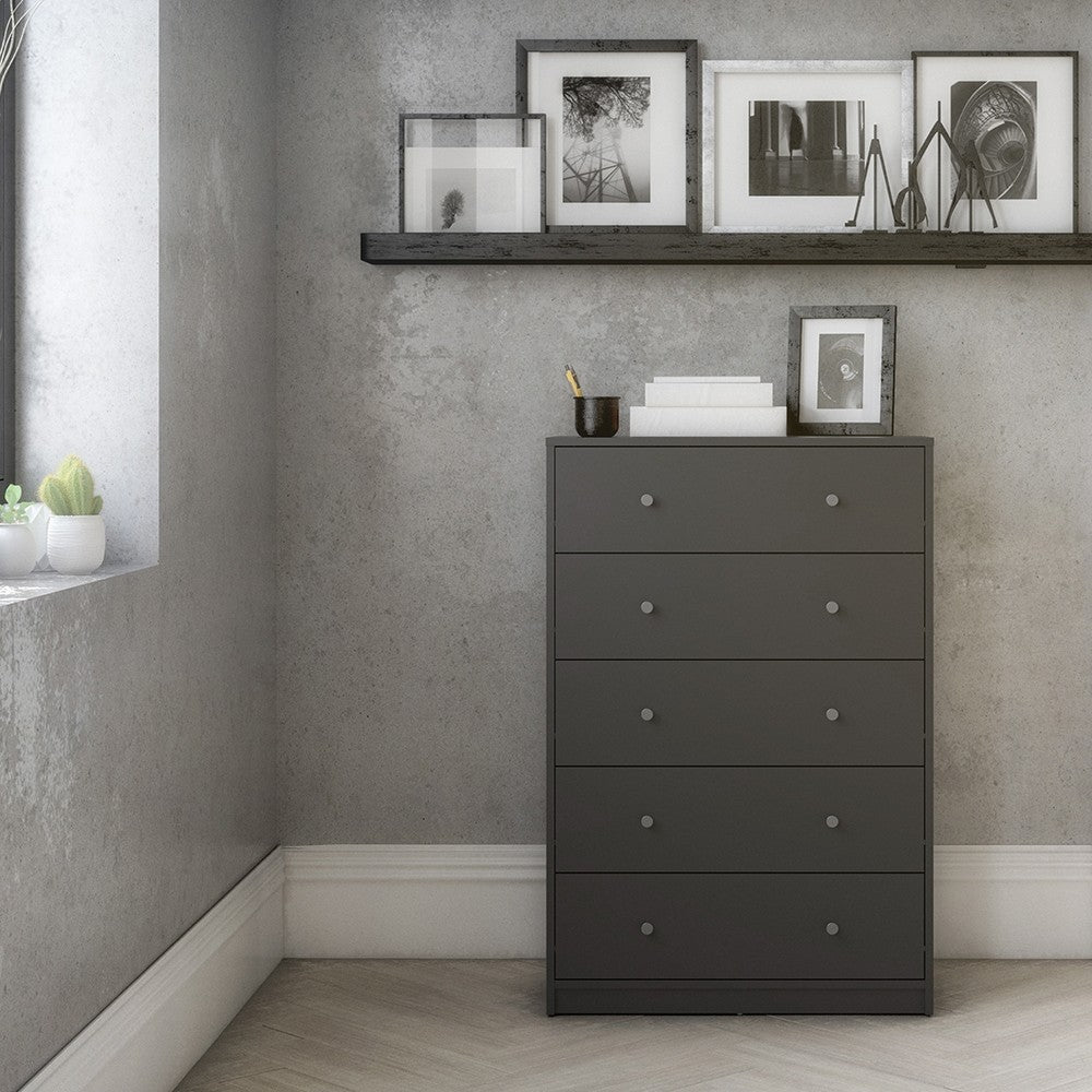 May Chest of 5 Drawers in Grey