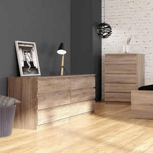 Naia Wide Chest of 6 Drawers (3+3) in Truffle Oak