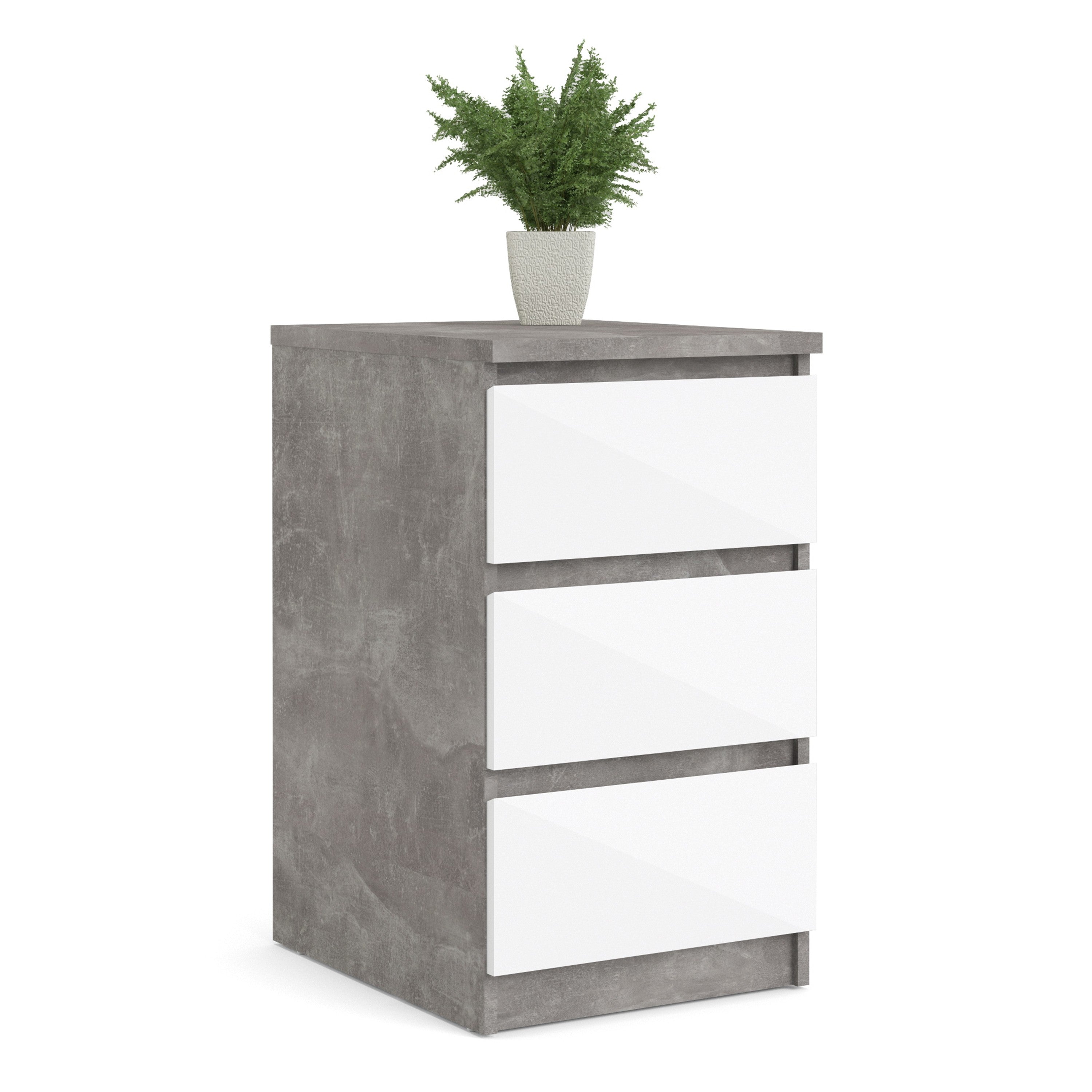 Naia Bedside - 3 Drawers in Concrete and White High Gloss