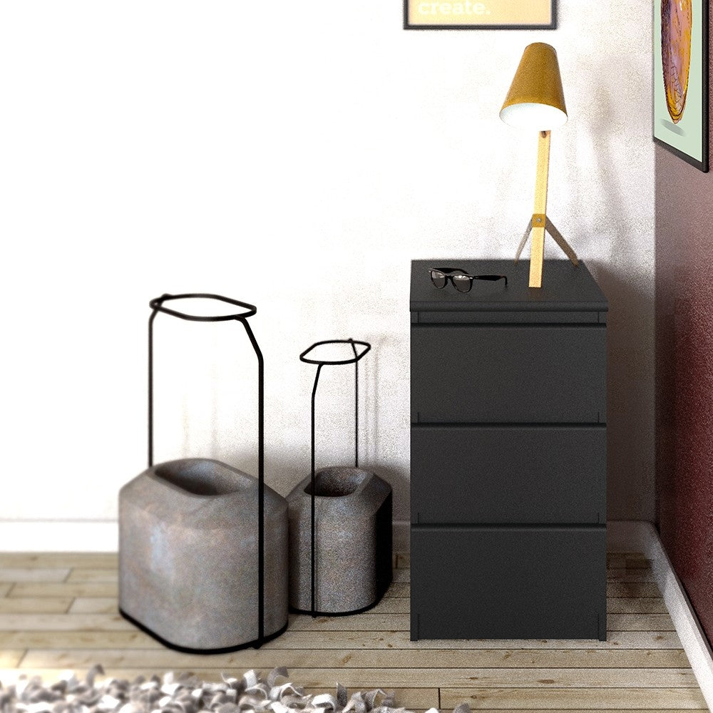 Naia Bedside - 3 Drawers in Black Matt