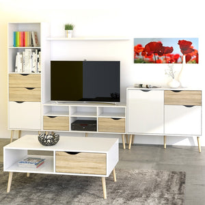 Oslo Bookcase 2 Drawers 1 Door in White and Oak