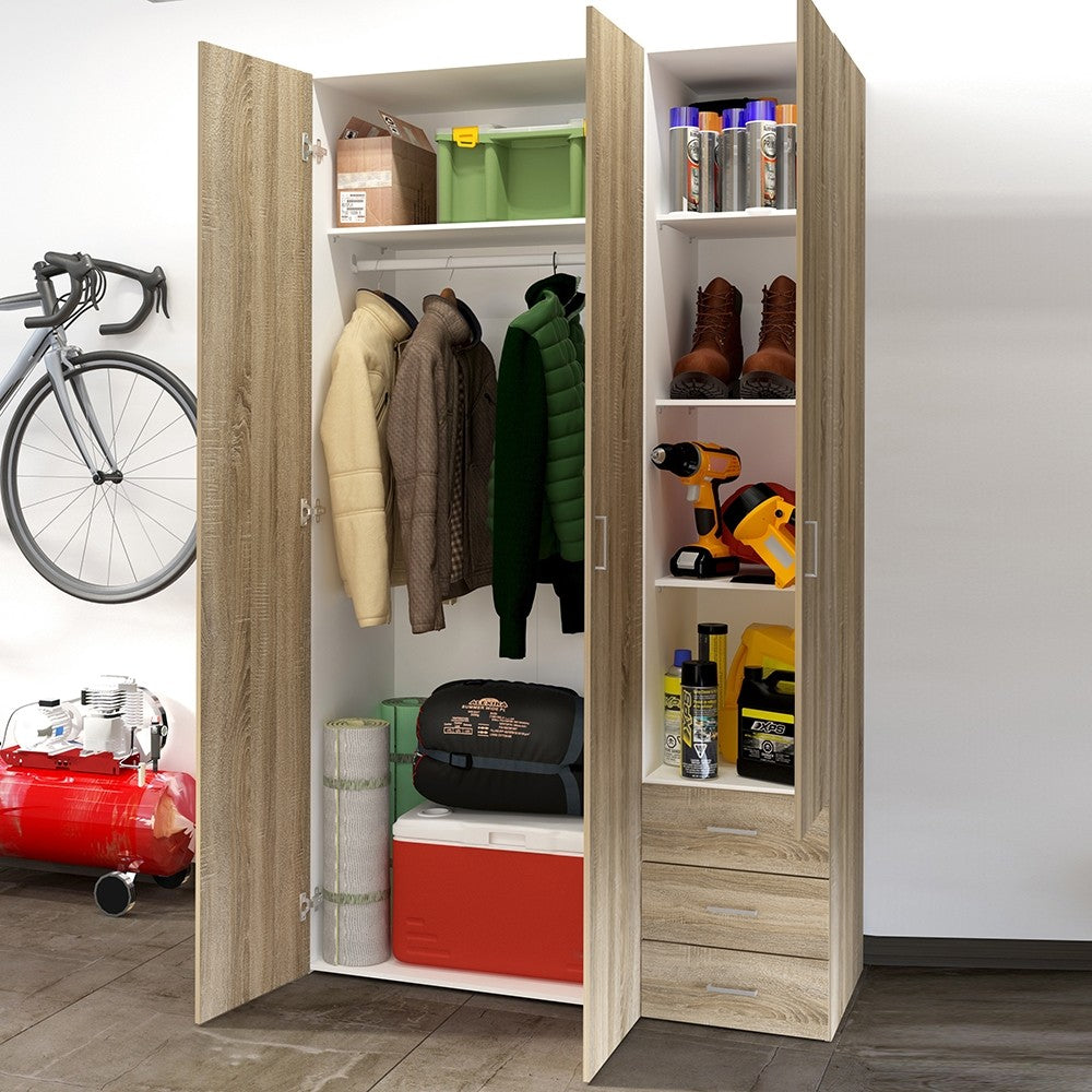 Space Wardrobe - 3 Doors 3 Drawers in Oak 2000