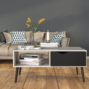 Oslo Coffee Table 1 Drawer 1 Shelf in White and Black Matt FSC Mix 70 % NC-COC-060652