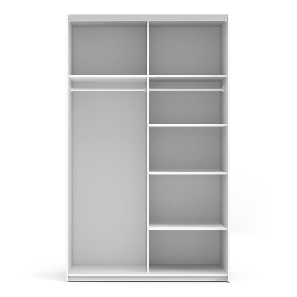 Verona Sliding Wardrobe 120cm in White with Oak Doors with 5 Shelves