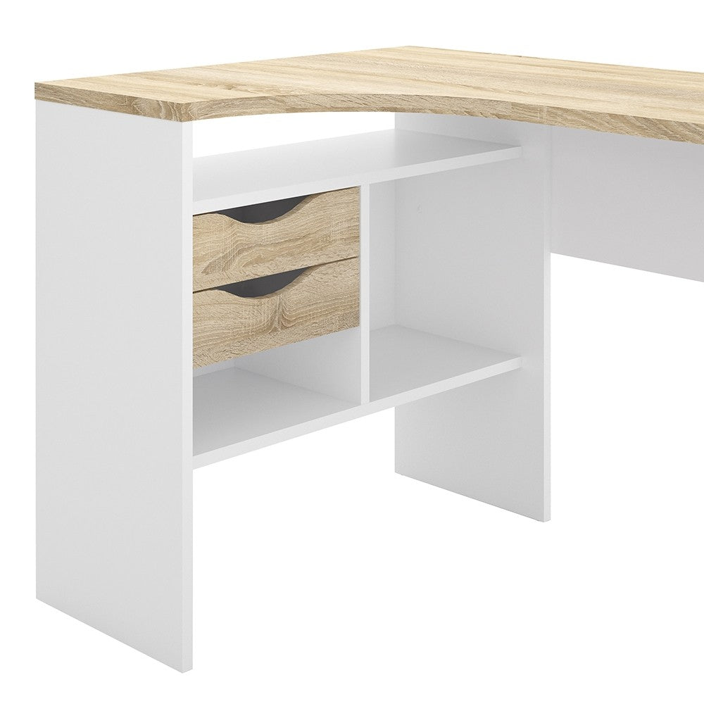 Function Plus Corner Desk 2 Drawers in White and Oak FSC Mix 70 % NC-COC-060652