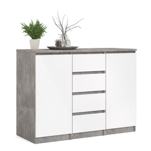 Naia Sideboard 4 Drawers 2 Doors in Concrete and White High Gloss