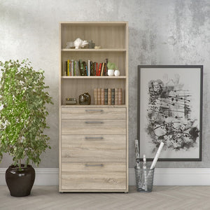 Prima Bookcase 5 Shelves with 2 Drawers + 2 File Drawers in Oak