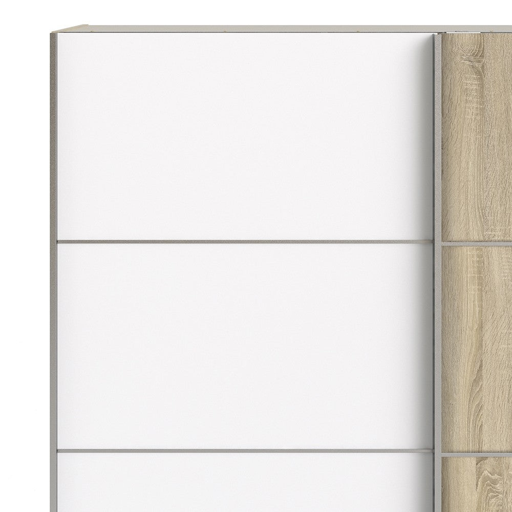Verona Sliding Wardrobe 180cm in Oak with White and Oak doors with 5 Shelves