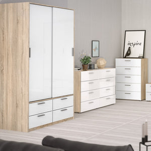 Line Wardrobe - 2 Doors 4 Drawers in Oak with White High Gloss