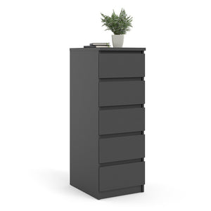 Naia Narrow Chest of 5 Drawers in Black Matt