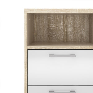 Homeline Bedside 2 Drawers in Oak with White High Gloss