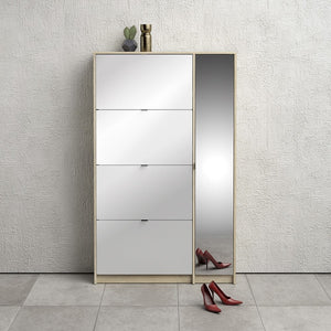 Shoes Shoe cabinet w. 4 tilting doors and 2 layers + 1 mirror door