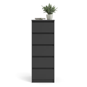 Naia Narrow Chest of 5 Drawers in Black Matt