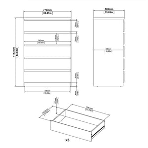 Naia Chest of 5 Drawers in Black Matt