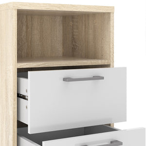 Homeline Bedside 2 Drawers in Oak with White High Gloss