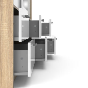 Line Wardrobe - 3 Doors 6 Drawers in Oak with White High Gloss