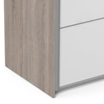 *Verona Sliding Wardrobe 180cm in Truffle Oak with White and Mirror Doors with 5 Shelves